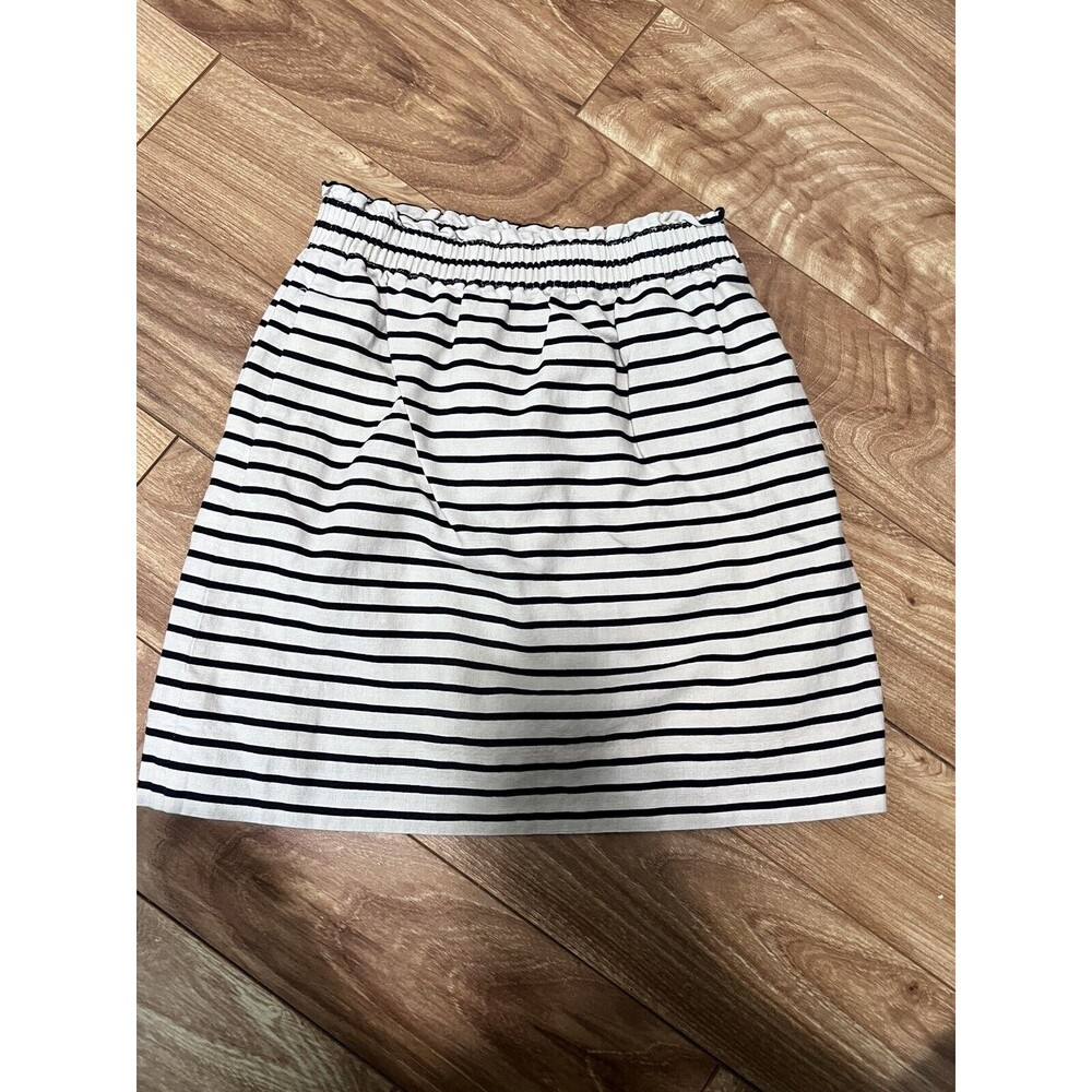 J. Crew Striped‎ Ivory Linen Blend Mini Skirt Size 0 Nautical Elastic Summer